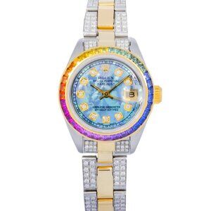 ROLEX DATEJUST 6919 26MM BLUE MOP DIAMOND DIAL RAINBOW BEZEL AND SEMI DIAMOND OY